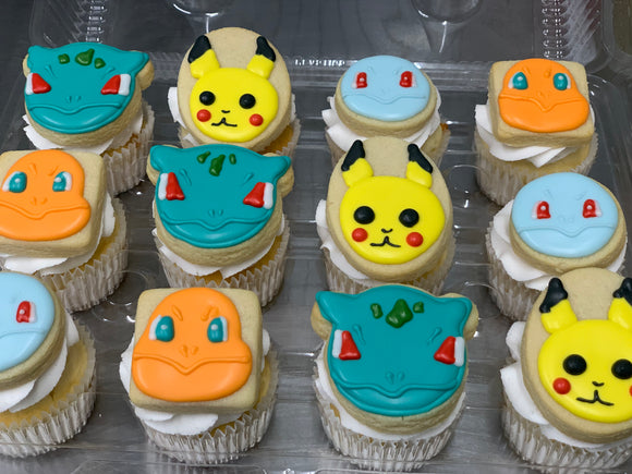 Pokemon Cookie Topped Cupcakes (1 dz)